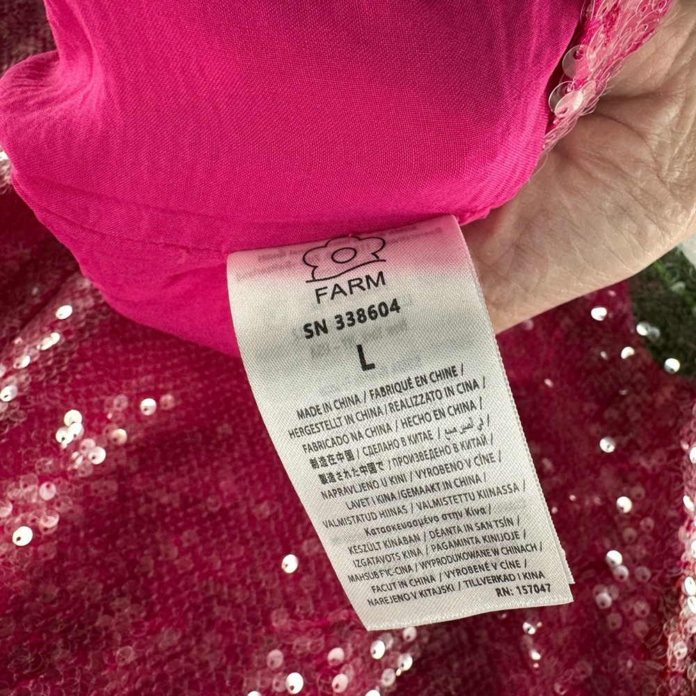 New Farm Rio Pink Sequins Anthurium Flowers Slip Maxi Dress Size L - Picture 13 of 15